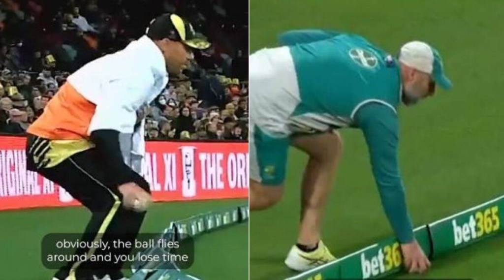 ઓસ્ટ્રેલિયાની ટીમ ઇંગ્લેન્ડ સામેની મેચ દરમિયાન બોલ બોયની જેમ ખેલાડીઓનો ઉપયોગ કરતા જોવા મળી હતી (સ્ક્રીનગ્રેબ)