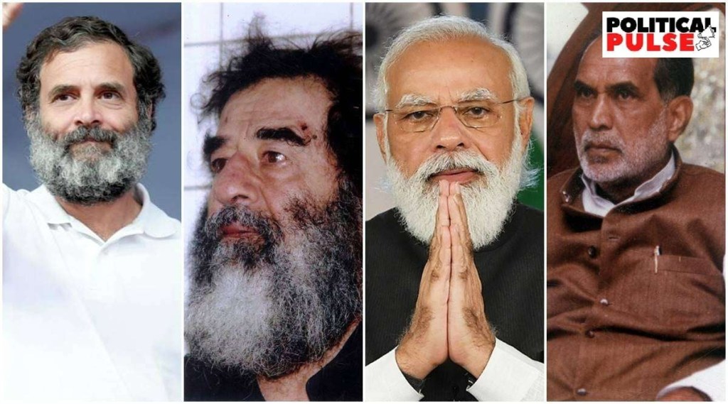 ડાબેથી - રાહુલ ગાંધી, સદ્દામ હુસૈન, નરેન્દ્ર મોદી, ચંદ્રશેખર