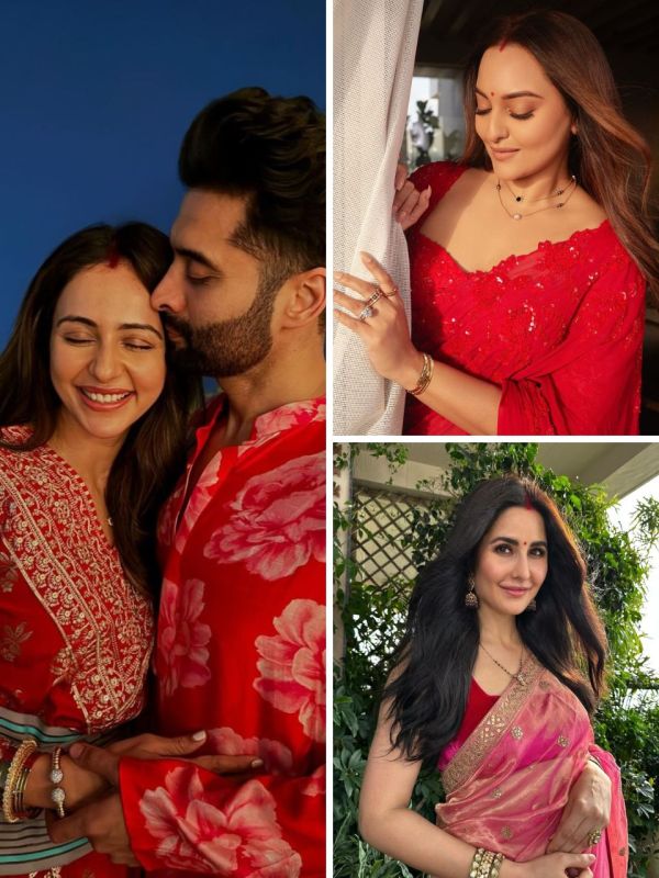Bollywood Celebs Karwa Chauth Look | katrina kaif karwa chauth look | sonakshi sinha red saree karwa Chauth look | rakul preeti karwa Chauth look